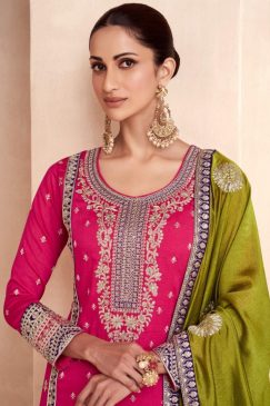 Alternative view of Pink Embroidered Silk Palazzo Suit