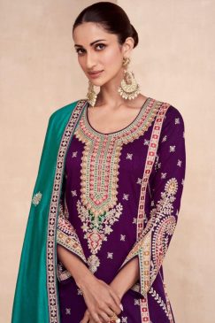 Alternative view of Purple Embroidered Silk Palazzo Suit