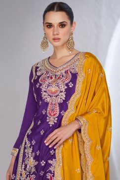 Alternative view of Purple Embroidered Silk Palazzo Suit