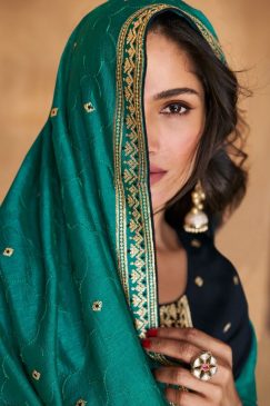 Alternative view of Teal Green Embroidered Silk Pant Suit