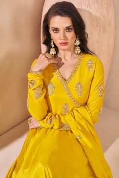 Alternative view of Yellow Silk Embroidered Anarkali Gown