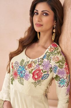 Alternative view of Off White Silk Embroidered Anarkali Gown