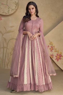 Mauve Pink Sequin Thread Anarkali Gown
