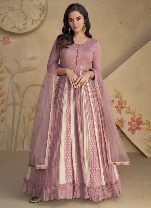 Mauve Pink Sequin Thread Anarkali Gown