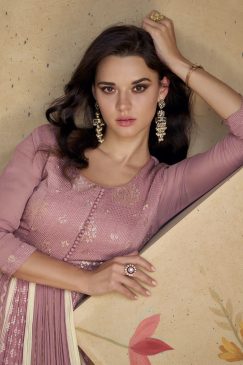 Alternative view of Mauve Pink Sequin Thread Anarkali Gown
