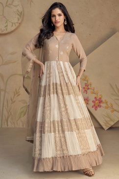 Beige Sequin Thread Anarkali Gown
