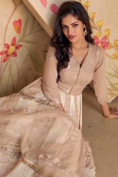 Alternative view of Beige Sequin Thread Anarkali Gown