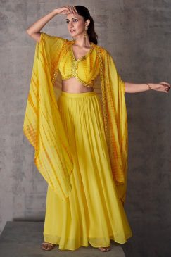 Yellow Indo Western Palazzo Suit & Crop Top