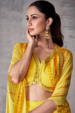 Alternative view of Yellow Indo Western Palazzo Suit & Crop Top