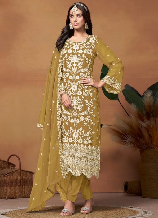 Mustard Embroidered Salwar Kameez Suit