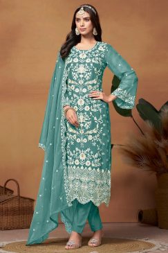 Sea Green Embroidered Salwar Kameez Suit