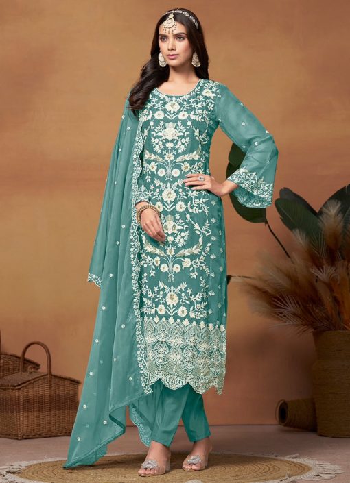 Sea Green Embroidered Salwar Kameez Suit