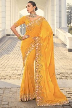 Yellow Colour Beautiful Pure Crepe Saree