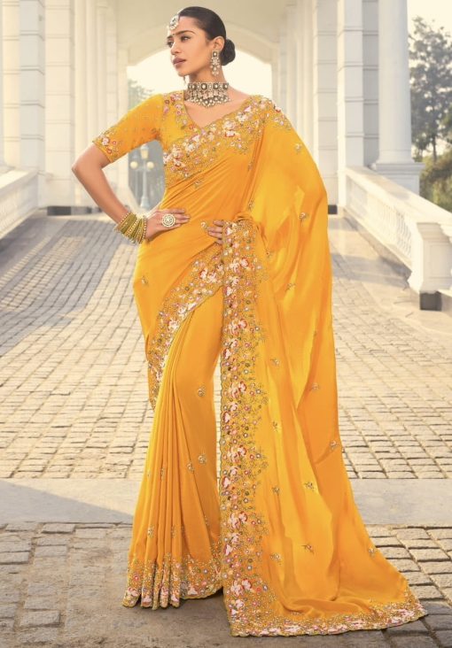 Yellow Colour Beautiful Pure Crepe Saree