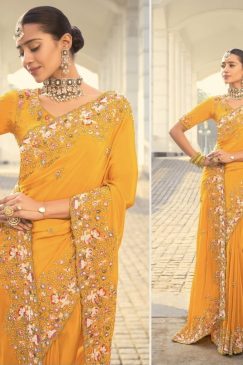 Alternative view of Yellow Colour Beautiful Pure Crepe Saree