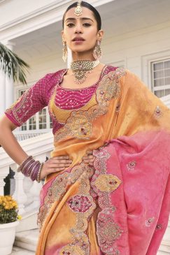 Alternative view of Orange To Rani Natural Crepe Jacquard Saree