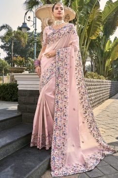 Pink Pure Banarasi Heavy Bridal Saree