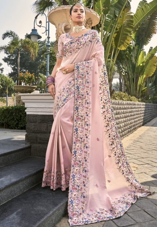 Pink Pure Banarasi Heavy Bridal Saree