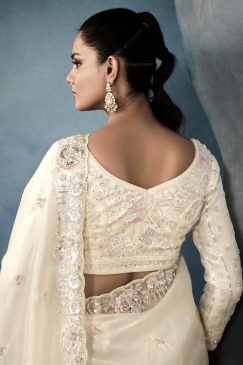 Alternative view of Off White Embroidered Tissue Wedding Saree