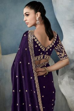 Alternative view of Purple Embroidered Tissue Wedding Saree