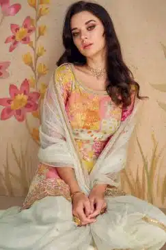 Alternative view of Mint Green Chinon Floral Print Sharara Suit