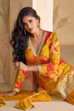 Alternative view of Orange Chinon Floral Print Sharara Suit