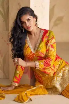 Alternative view of Orange Chinon Floral Print Sharara Suit
