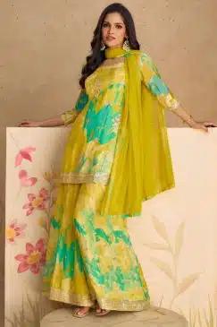 Lemon Chinon Floral Print Sharara Suit