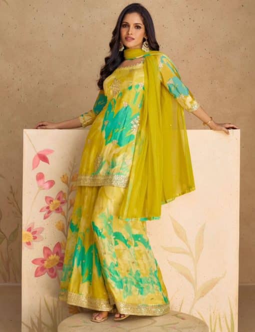 Lemon Chinon Floral Print Sharara Suit