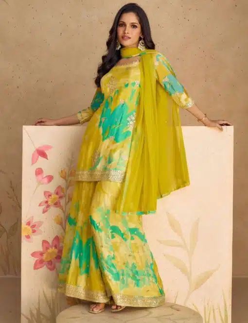 Lemon Chinon Floral Print Sharara Suit