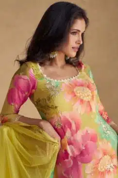Alternative view of Multicolour Chinon Floral Print Sharara Suit