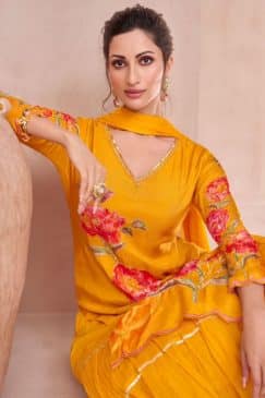 Alternative view of Mustard Floral Long Choli Lehenga Suit
