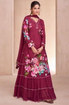 Wine Floral Long Choli Lehenga Suit