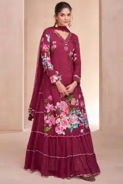 Wine Floral Long Choli Lehenga Suit