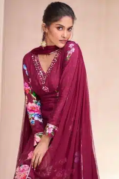 Alternative view of Wine Floral Long Choli Lehenga Suit