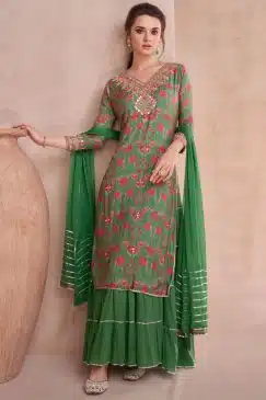Green Floral Long Choli Lehenga Suit