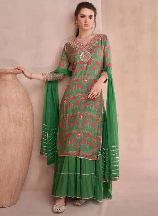 Green Floral Long Choli Lehenga Suit
