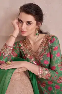 Alternative view of Green Floral Long Choli Lehenga Suit