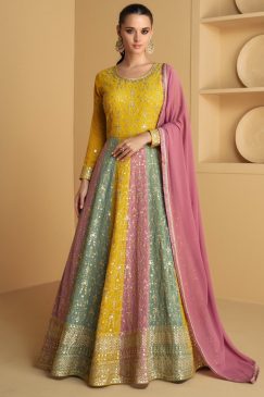 Multicolour Sequin Thread Georgette Anarkali Gown