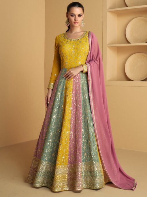 Multicolour Sequin Thread Georgette Anarkali Gown