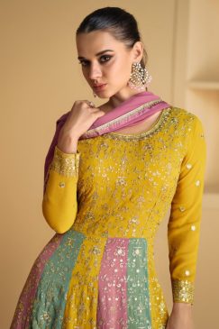 Alternative view of Multicolour Sequin Thread Georgette Anarkali Gown
