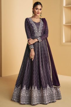 Purple Sequin Thread Georgette Anarkali Gown