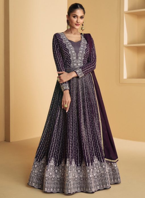 Purple Sequin Thread Georgette Anarkali Gown