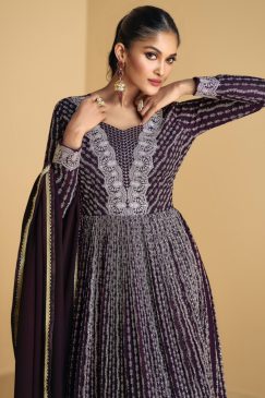 Alternative view of Purple Sequin Thread Georgette Anarkali Gown