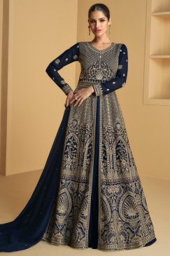Navy Sequin Thread Georgette Anarkali Lehenga