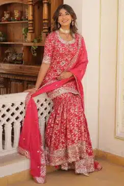 Alternative view of Pink Floral Print Embroidered Sharara Suit