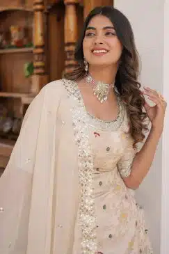 Alternative view of Off White Floral Print Embroidered Sharara Suit