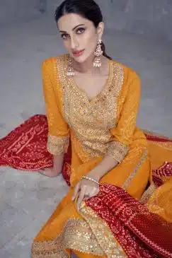 Alternative view of Mustard Chinon Embroidered Palazzo Suit