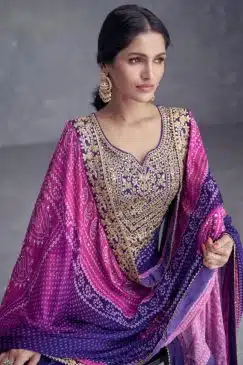 Alternative view of Purple Chinon Embroidered Palazzo Suit