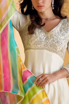 Alternative view of White Silk Embroidered Sharara Suit